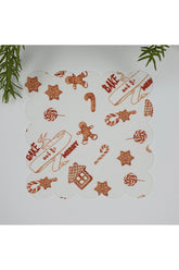 Yılbaşı Kurabiye Obje Desenli Dijital Baskılı Kumaş Kokteyl Peçetesi 1 Adet